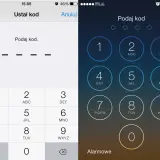 Dwa ekrany blokady iPhone'a: jeden z polami do wpisania kodu, drugi z klawiaturą numeryczną.
