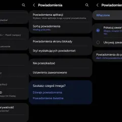 Ustawienia telefonu, sekcja powiadomienia. Widzimy opcje jak wyłączyć powiadomienia, sortowanie, powiadomienia na ekranie blokady.
