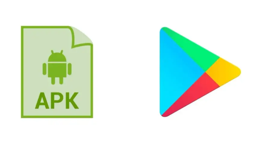 Ikona pliku APK obok kolorowego logo Google Play.