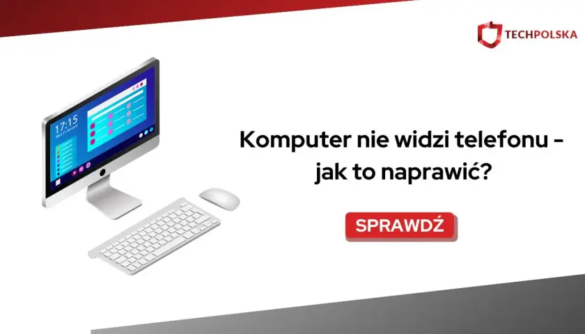 Komputer nie widzi telefonu – jak to naprawić? Ilustracja przedstawia komputer, klawiaturę i myszkę.