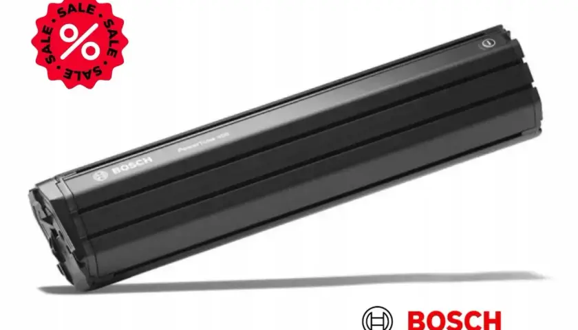 Czarny akumulator Bosch PowerTube 400 na promocji mah. Idealny do roweru elektrycznego.