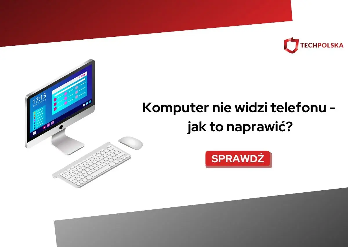 Komputer nie widzi telefonu – jak to naprawić? Ilustracja przedstawia komputer, klawiaturę i myszkę.