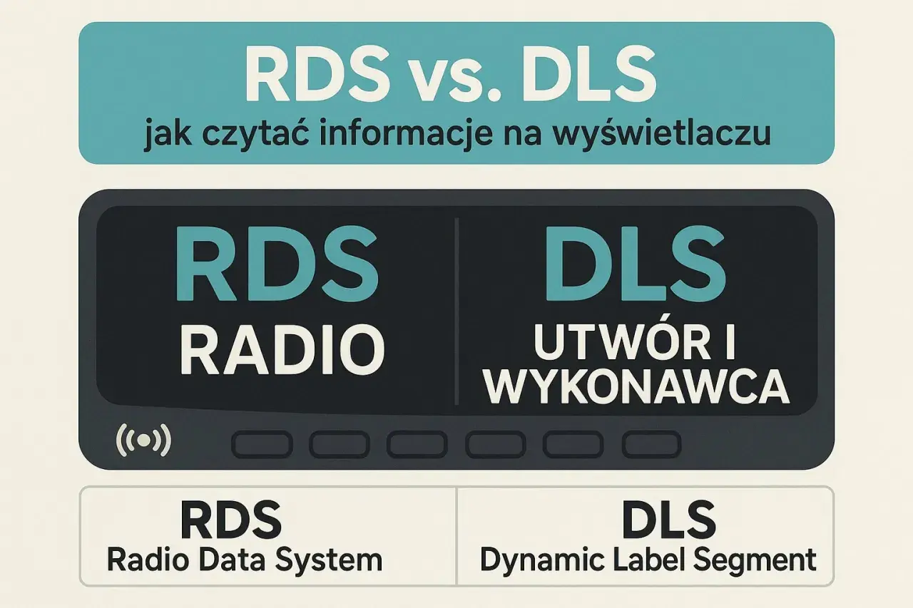 RDS vs. DLS: jak czytać informacje na wyświetlaczu. RDS Radio Data System wyświetla nazwę stacji, a DLS utwór i wykonawcę.