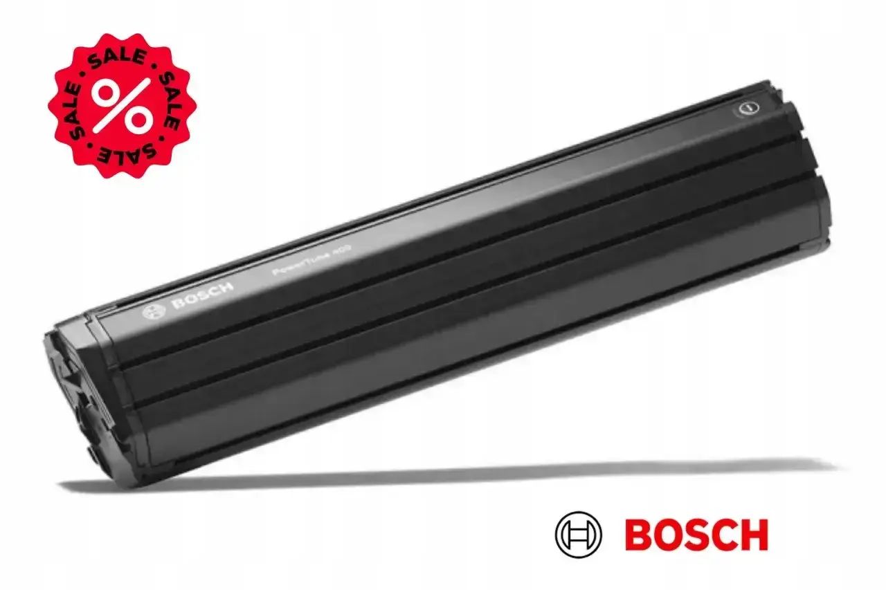 Czarny akumulator Bosch PowerTube 400 na promocji mah. Idealny do roweru elektrycznego.