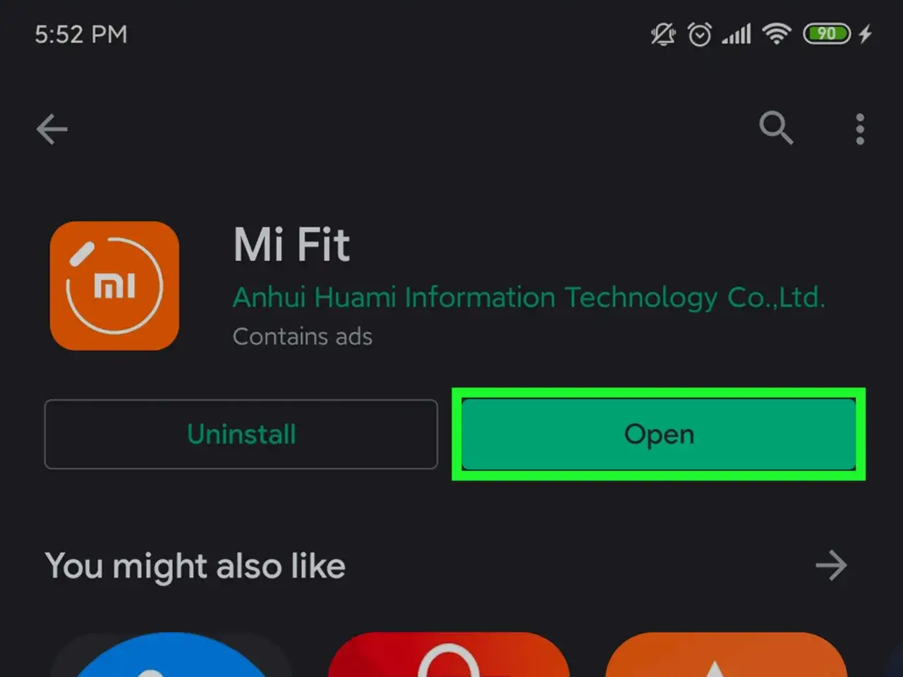 Aplikacja Mi Fit do połączenia zegarka z telefonem. Kliknij 