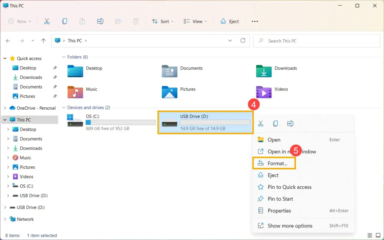 okno formatowania pendrive Windows