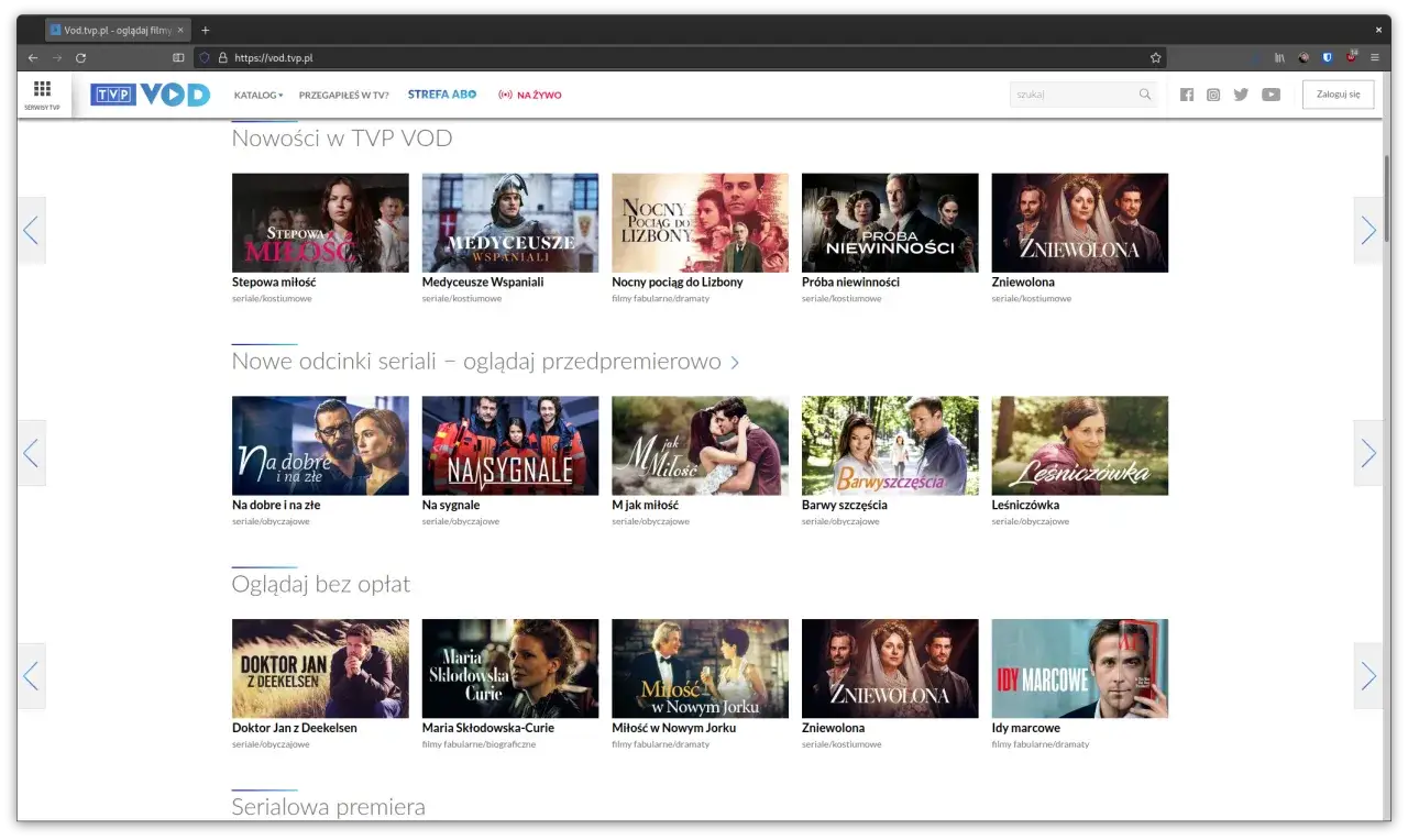 strona główna TVP GO na laptopie