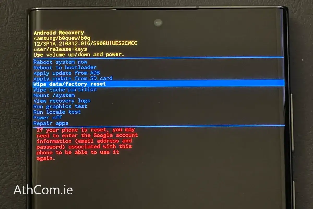 Ekran Android Recovery z opcją 